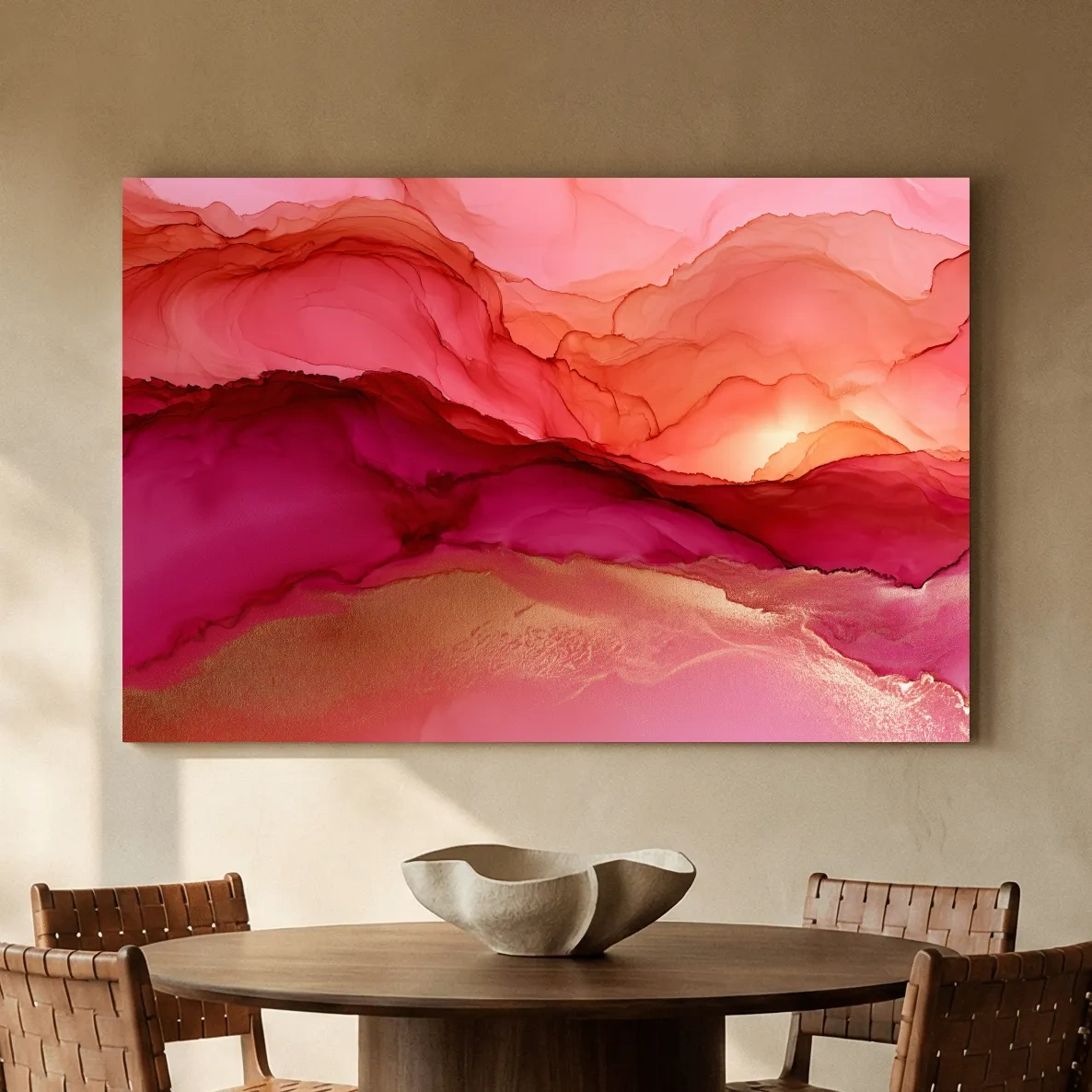 Abstract Agate Sunset Landscape - Surreal Mixed Media Wall Art