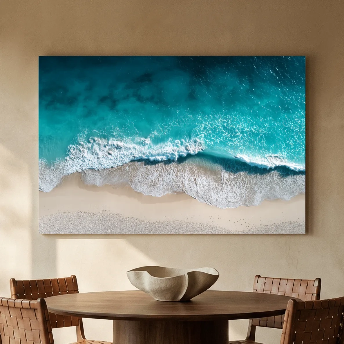 Aerial Tropical Wave Shoreline - Serene Ocean Photographic Wall Art