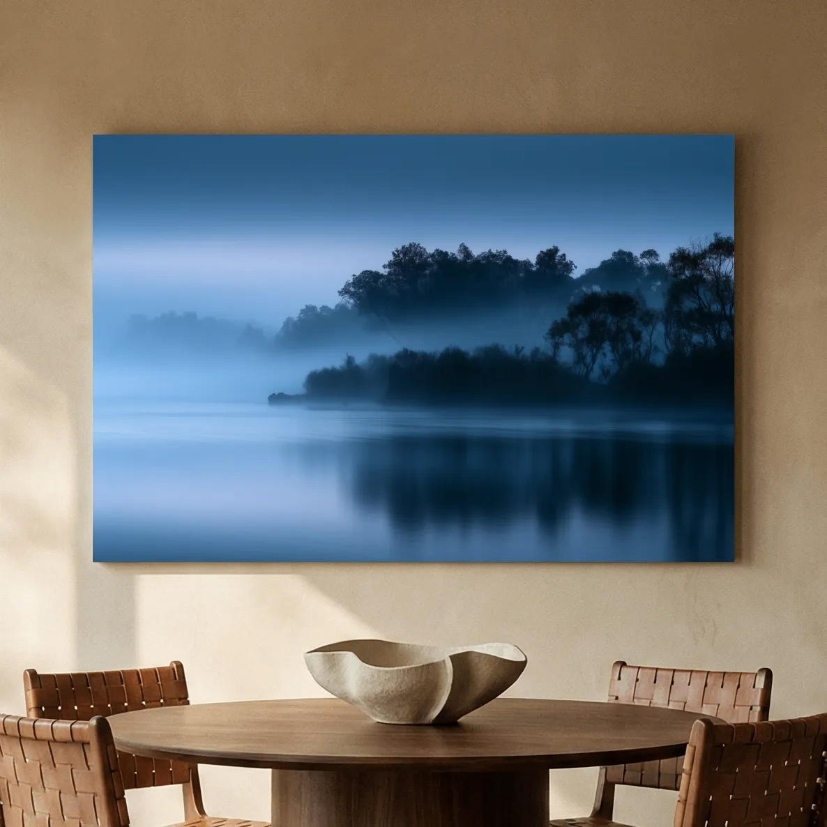 Misty Riverbank Trees - Minimalist Photographic Landscape Wall Art