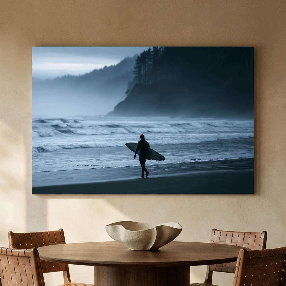 Misty Cold Water Surfer - Dramatic Coastal Photographic Wall Art