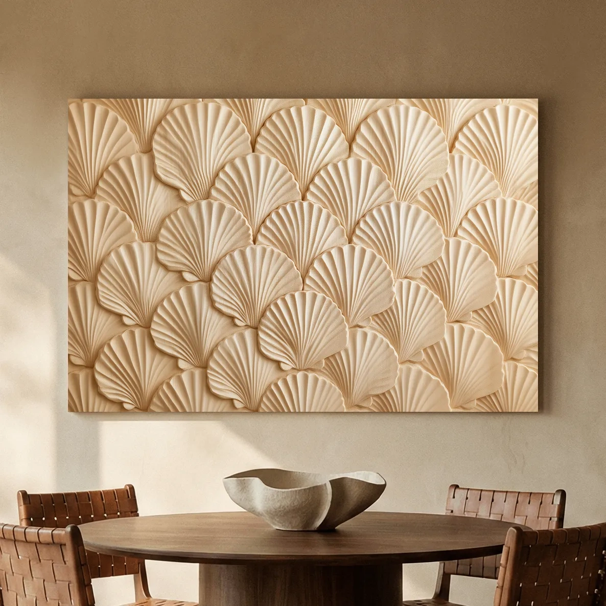 Intricate Scallop Shell Carving - Natural Wall Art