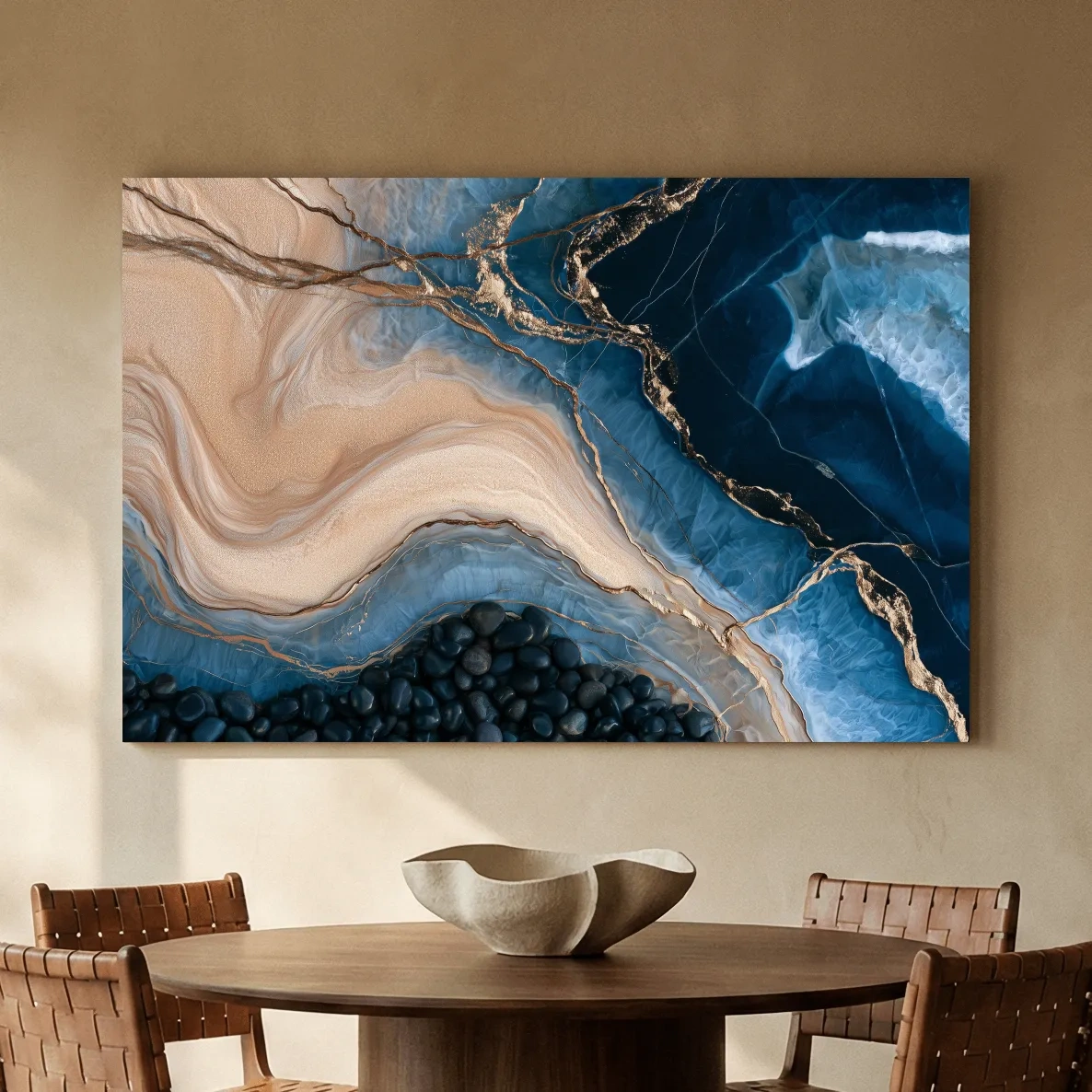 Layered Beach Strata And Pebbles - Abstract Mixed Media Natural Wall Art