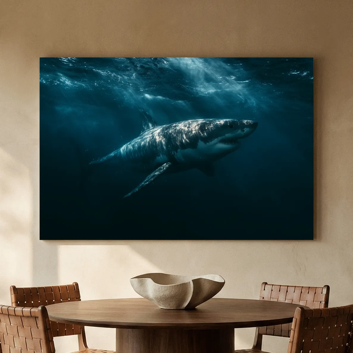 Great White Shark Underwater - Dramatic Marine Life Photographic Wall Art