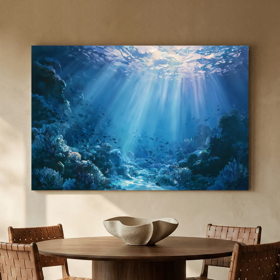 Sunlit Coral Reef Underwater Painting - Marine Wall Art