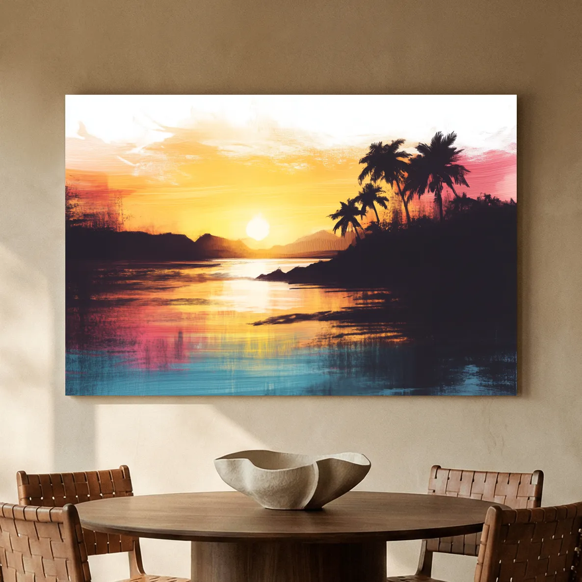 Tropical Palm Sunset Painting - Abstract Coastal Wall Art