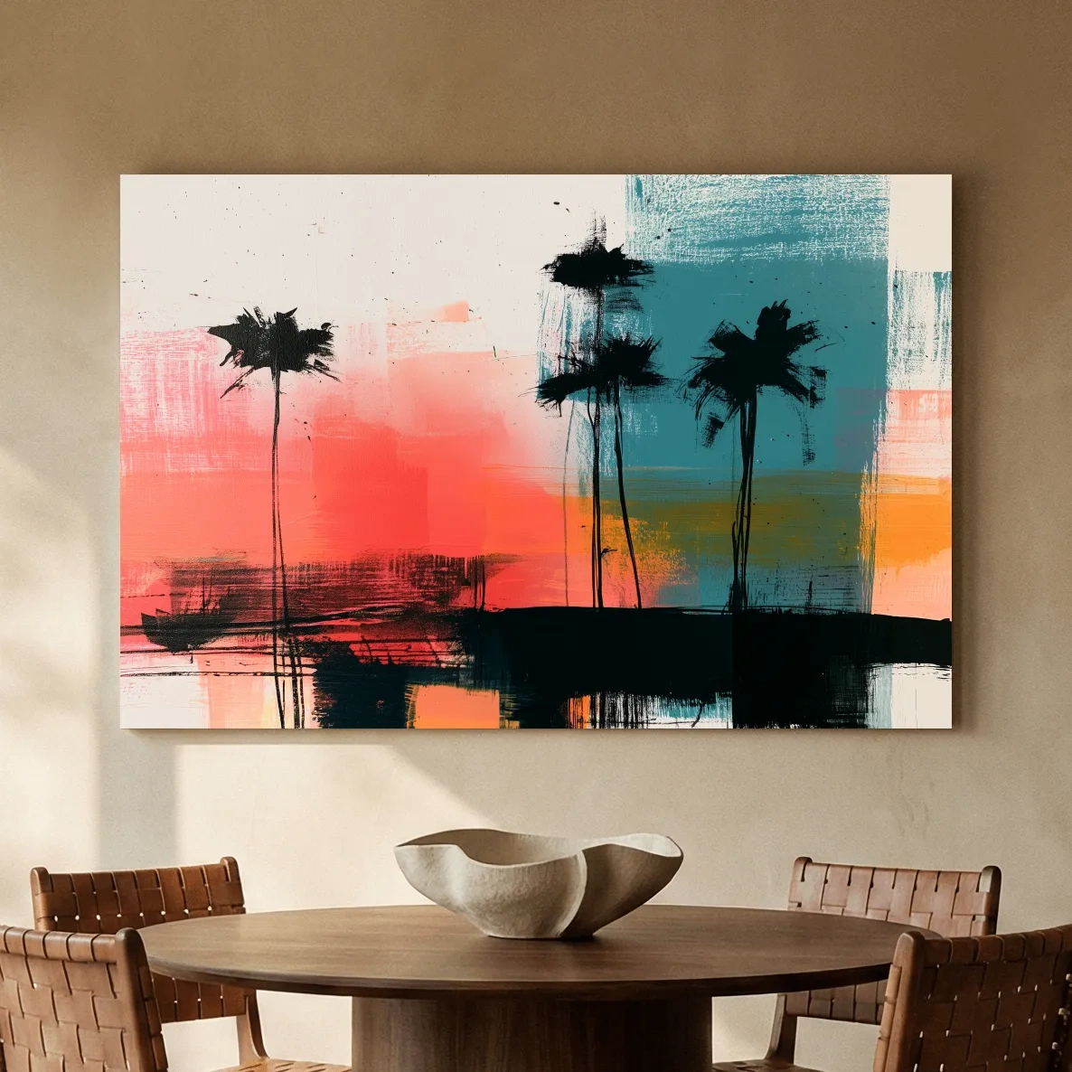 Abstract Tropical Palm Silhouette Painting - Modern Sunset Wall Art