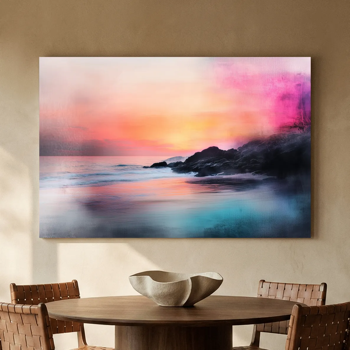 Abstract Tropical Seascape Painting - Coastal Sunset Wall Art