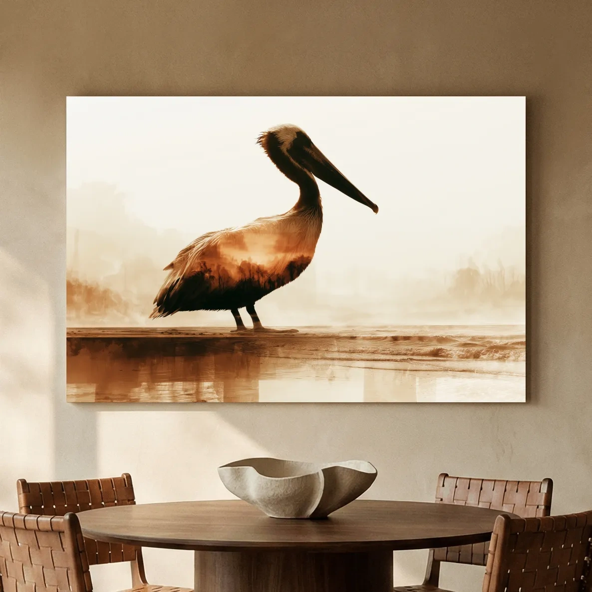 Double Exposure Pelican Silhouette - Photographic Coastal Wall Art
