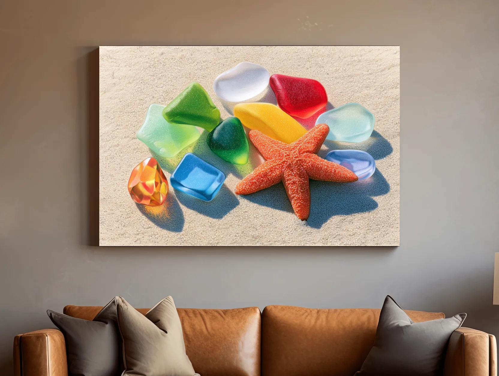 Sea Glass and Starfish Drawing - Coastal Marine Life Wall Art