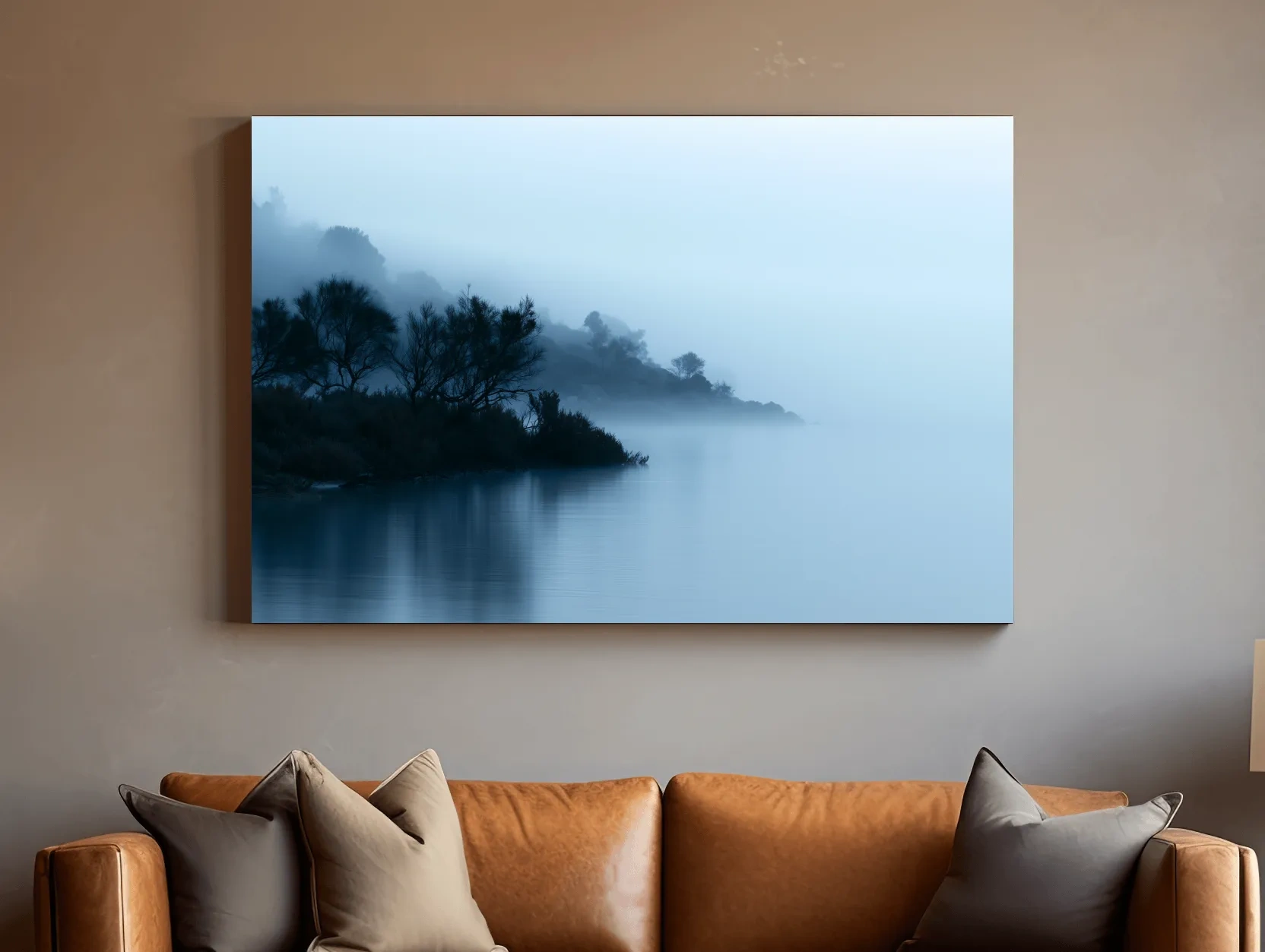 Misty Lakeshore Trees - Minimalist Photographic Wall Art