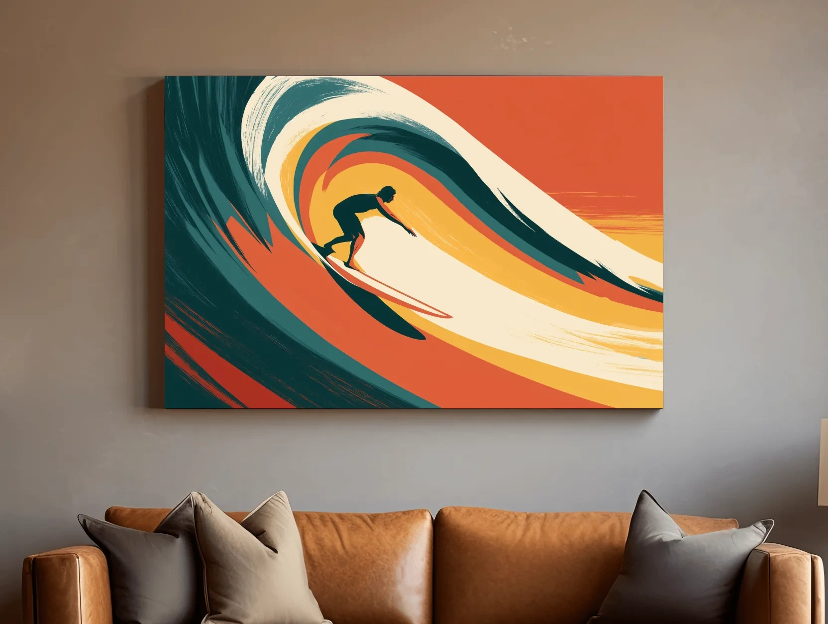 Mid-Century Surfer Riding Wave - Retro Vector Ocean Wall Art