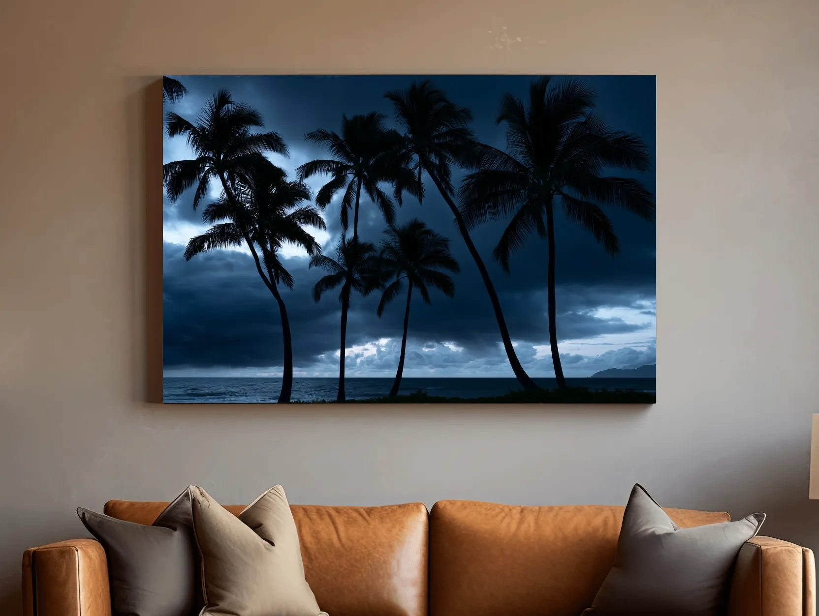 Misty Tropical Palm Silhouettes - Moody Photographic Seascape Wall Art