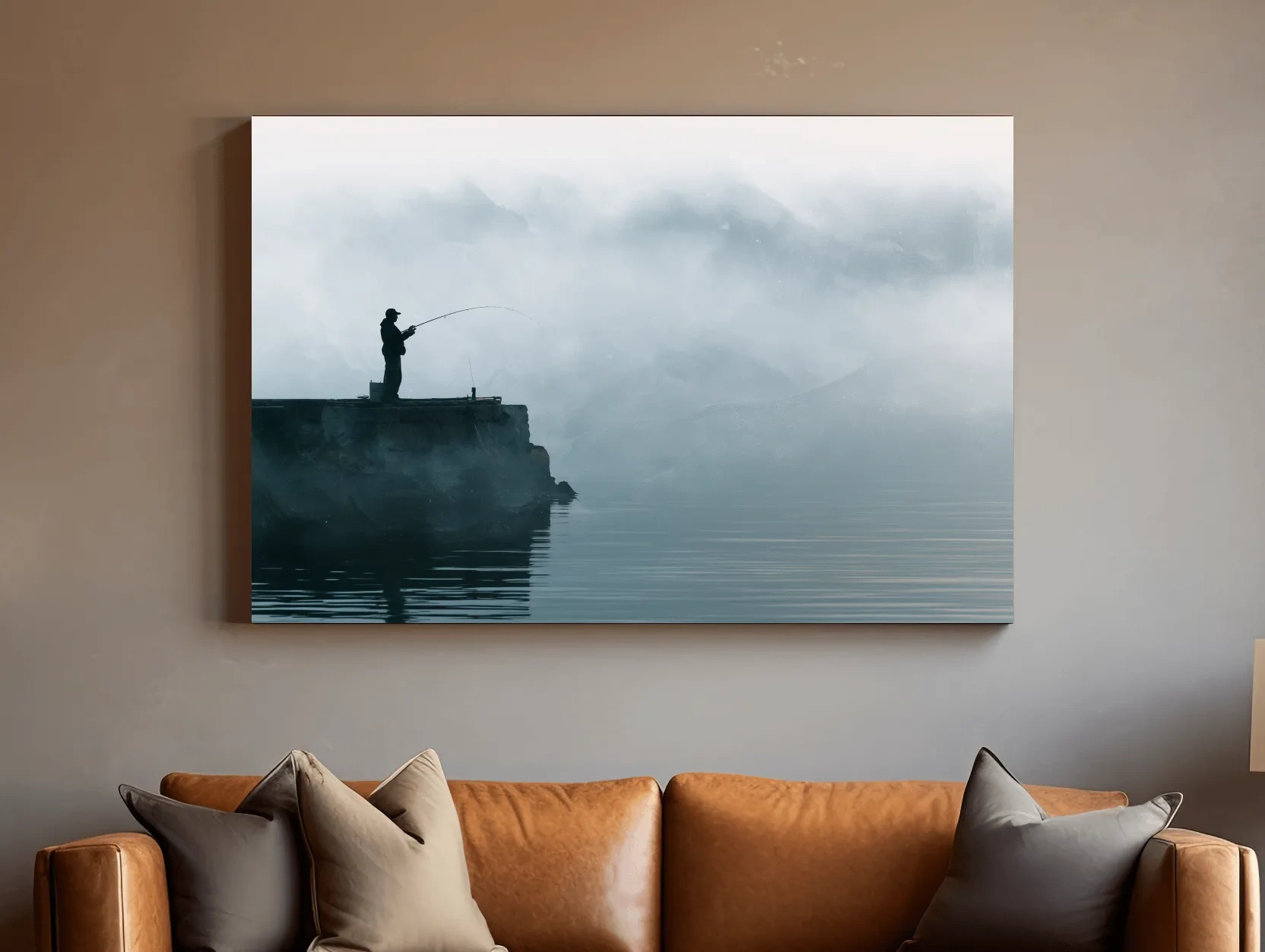 Misty Fisherman Silhouette - Minimalist Photographic Wall Art
