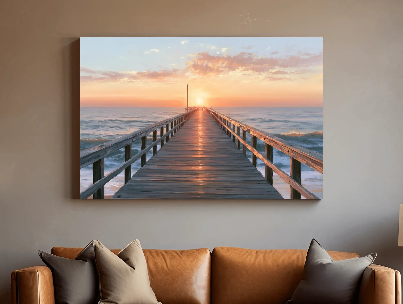 Nostalgic Pier at Golden Hour - Ocean Painting Wall Art