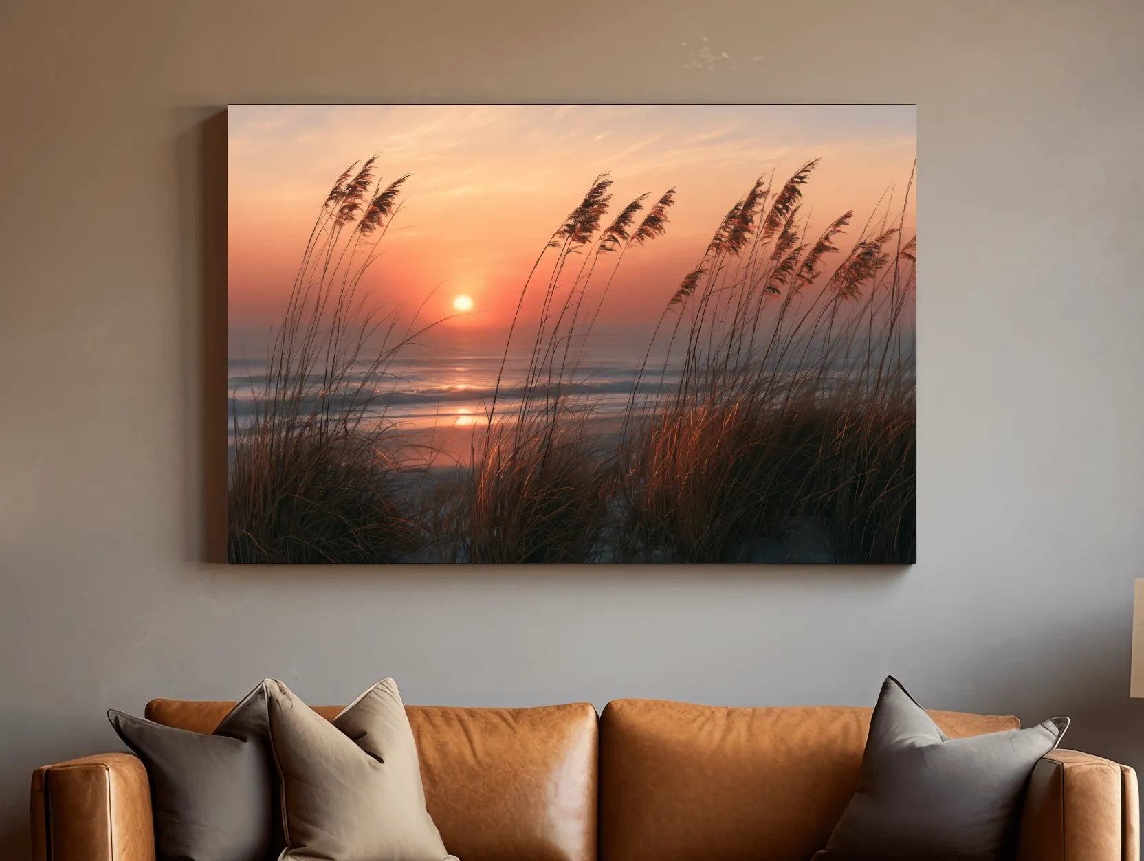 Boho Coastal Dune Grass Sunset - Soft Chalk Drawing Wall Art