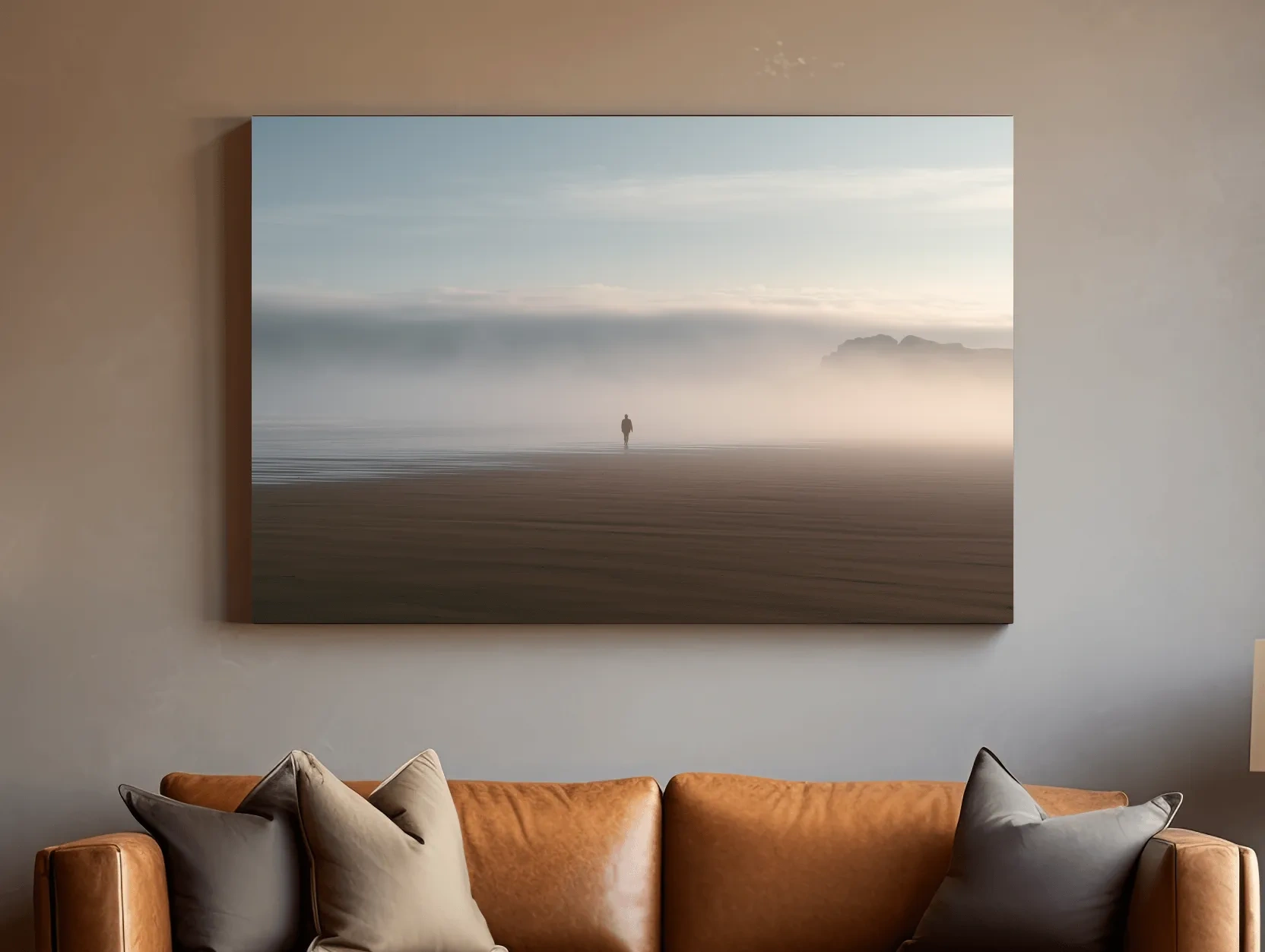 Misty Solitary Beach Walker - Minimalist Photographic Wall Art
