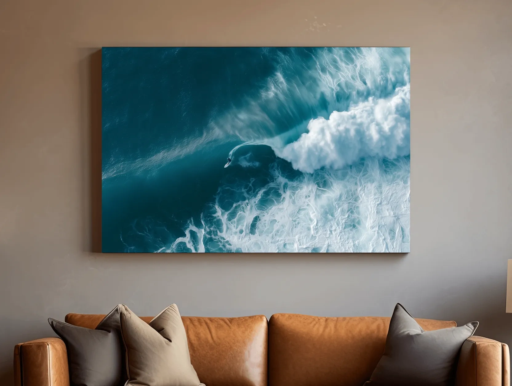 Aerial Surfer Riding Breaking Wave - Photographic Ocean Wall Art