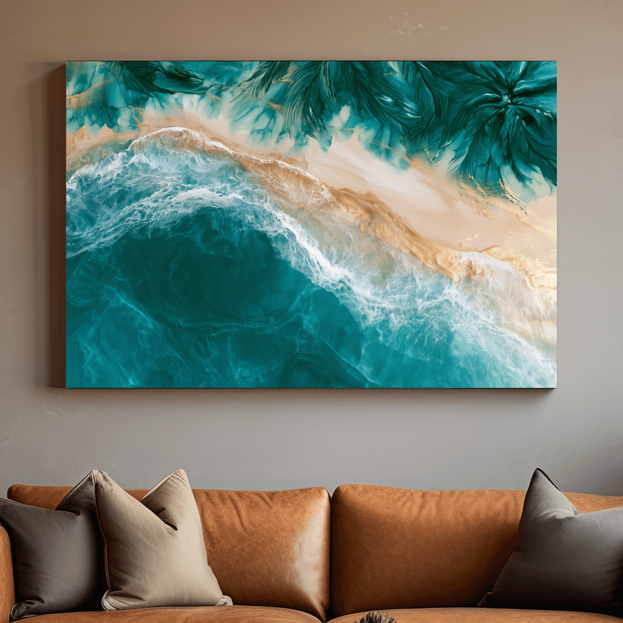 Aerial Tropical Beach Waves - Surreal Mixed Media Wall Art