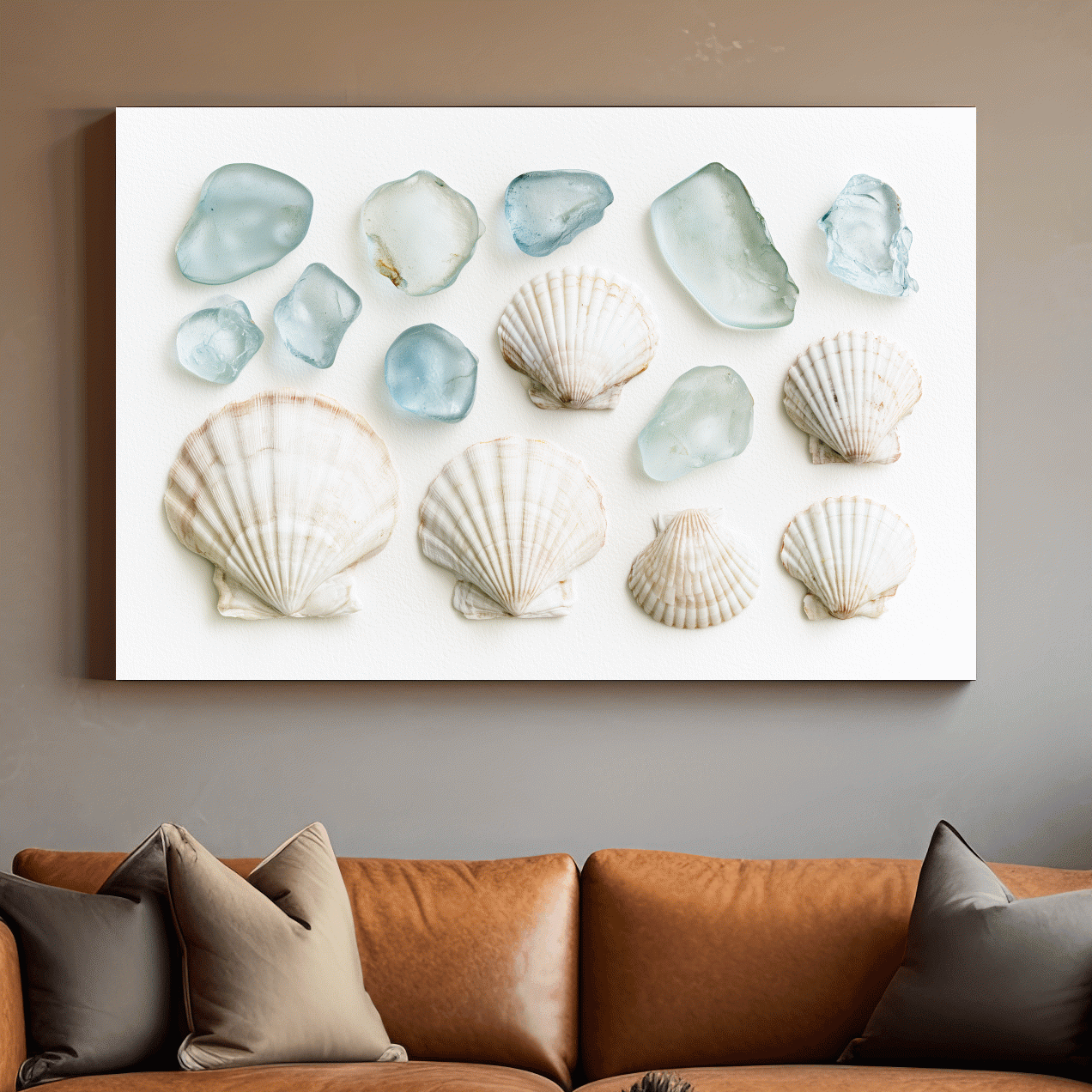 Sea Glass Scallop Shell Collection - Minimalist Photographic Coastal Wall Art