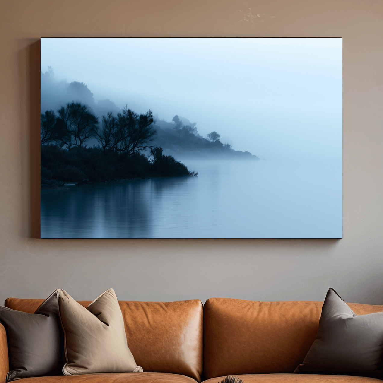 Misty Lakeshore Trees - Minimalist Photographic Wall Art