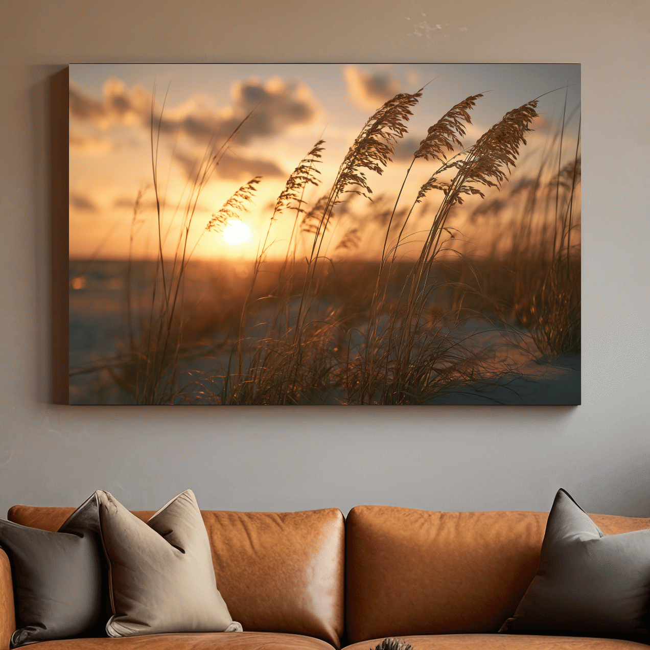 Boho Sea Oats at Golden Sunset - Coastal Photographic Wall Art