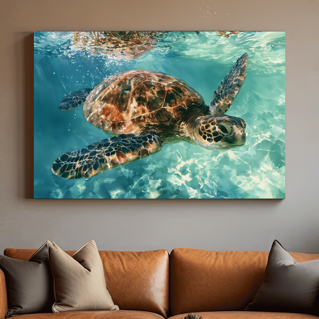 Underwater Sea Turtle Watercolour - Marine Life Wall Art