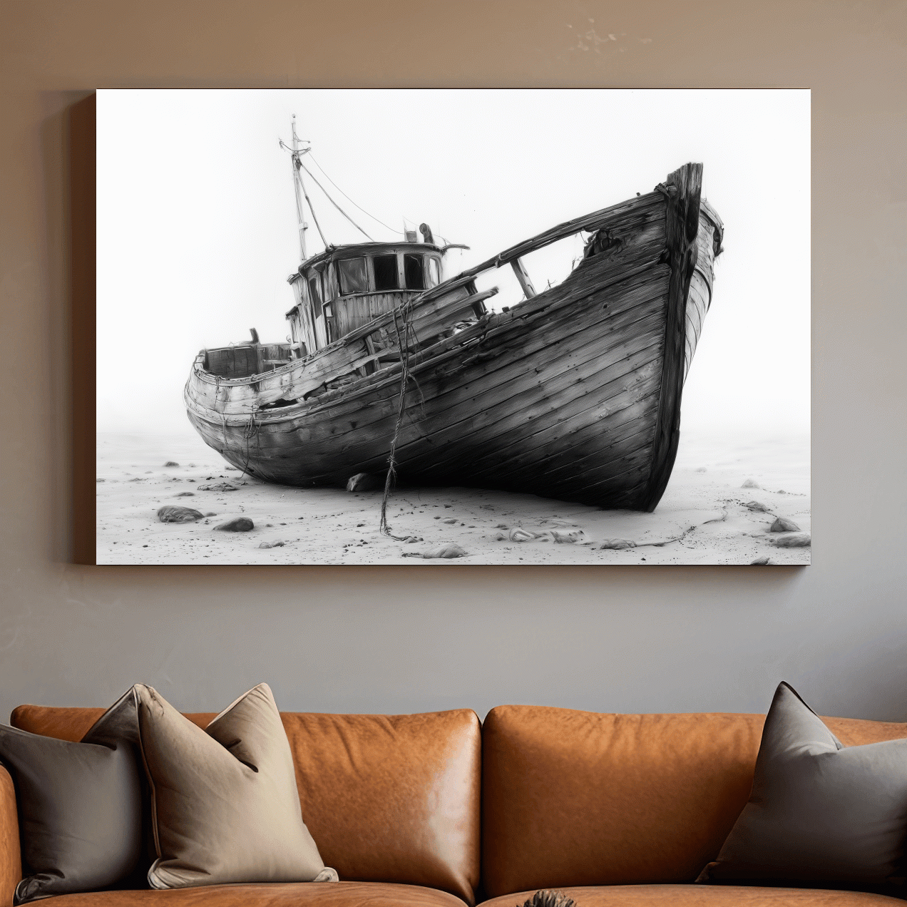 Weathered Fishing Boat Drawing - Monochrome Nautical Wall Art