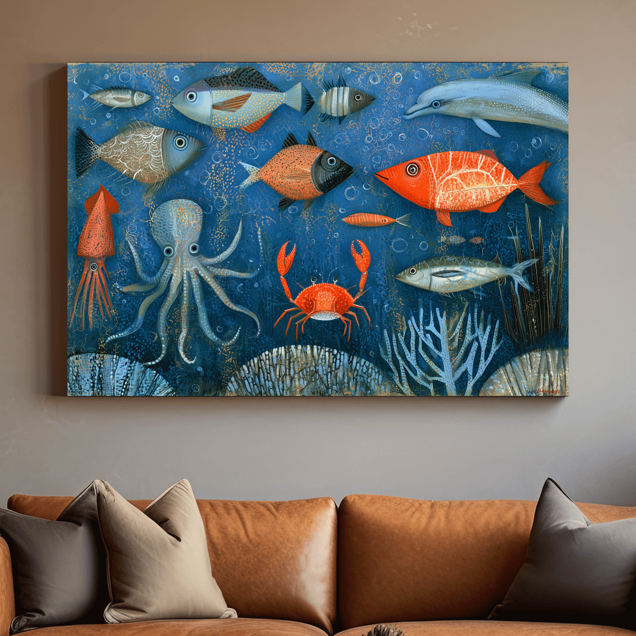 Whimsical Underwater  Painting - Quirky Marine Life Art