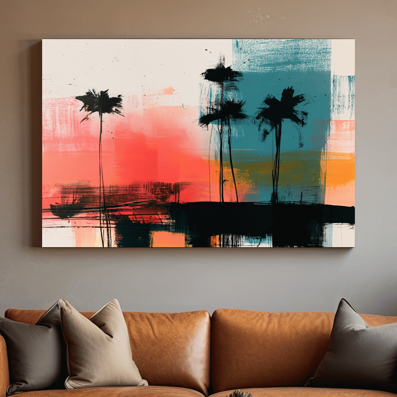Abstract Tropical Palm Silhouette Painting - Modern Sunset Wall Art