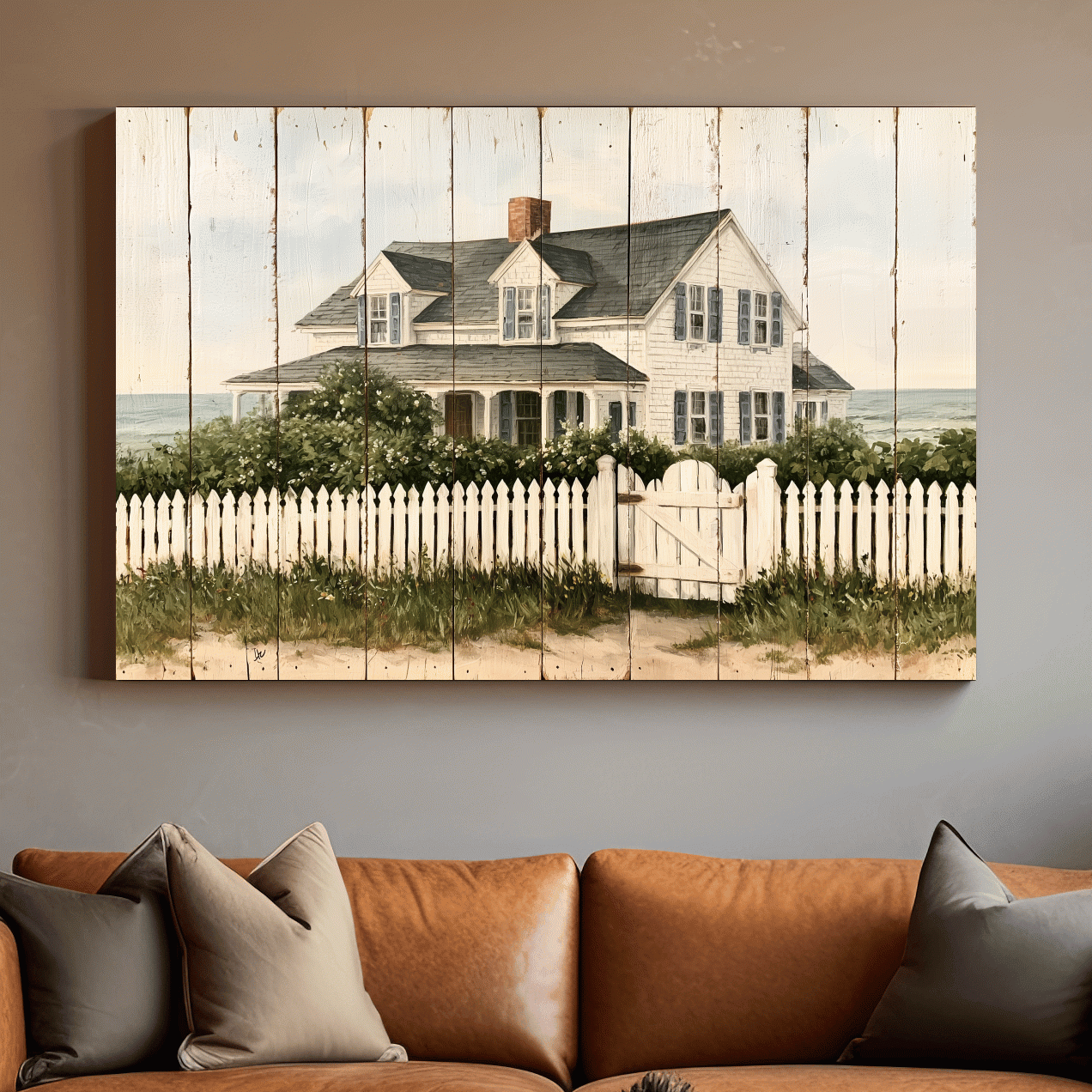 Hamptons Beach House Painting - Coastal Cottage Wall Art