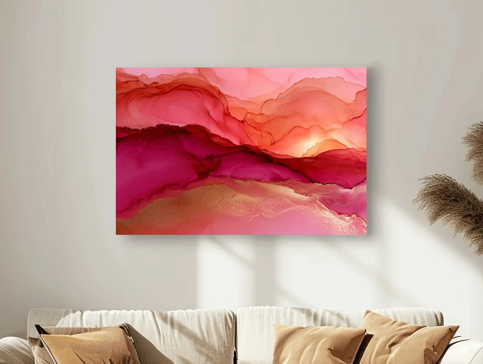 Abstract Agate Sunset Landscape - Surreal Mixed Media Wall Art