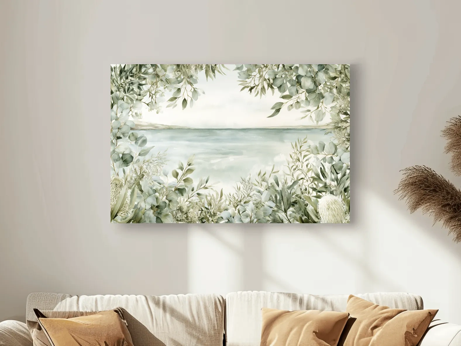Coastal Eucalyptus Botanical Illustration - Serene Beach Wall Art