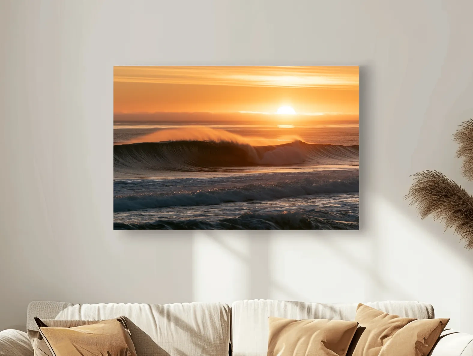 Golden Sunset Breaking Wave - Photographic Ocean Wall Art
