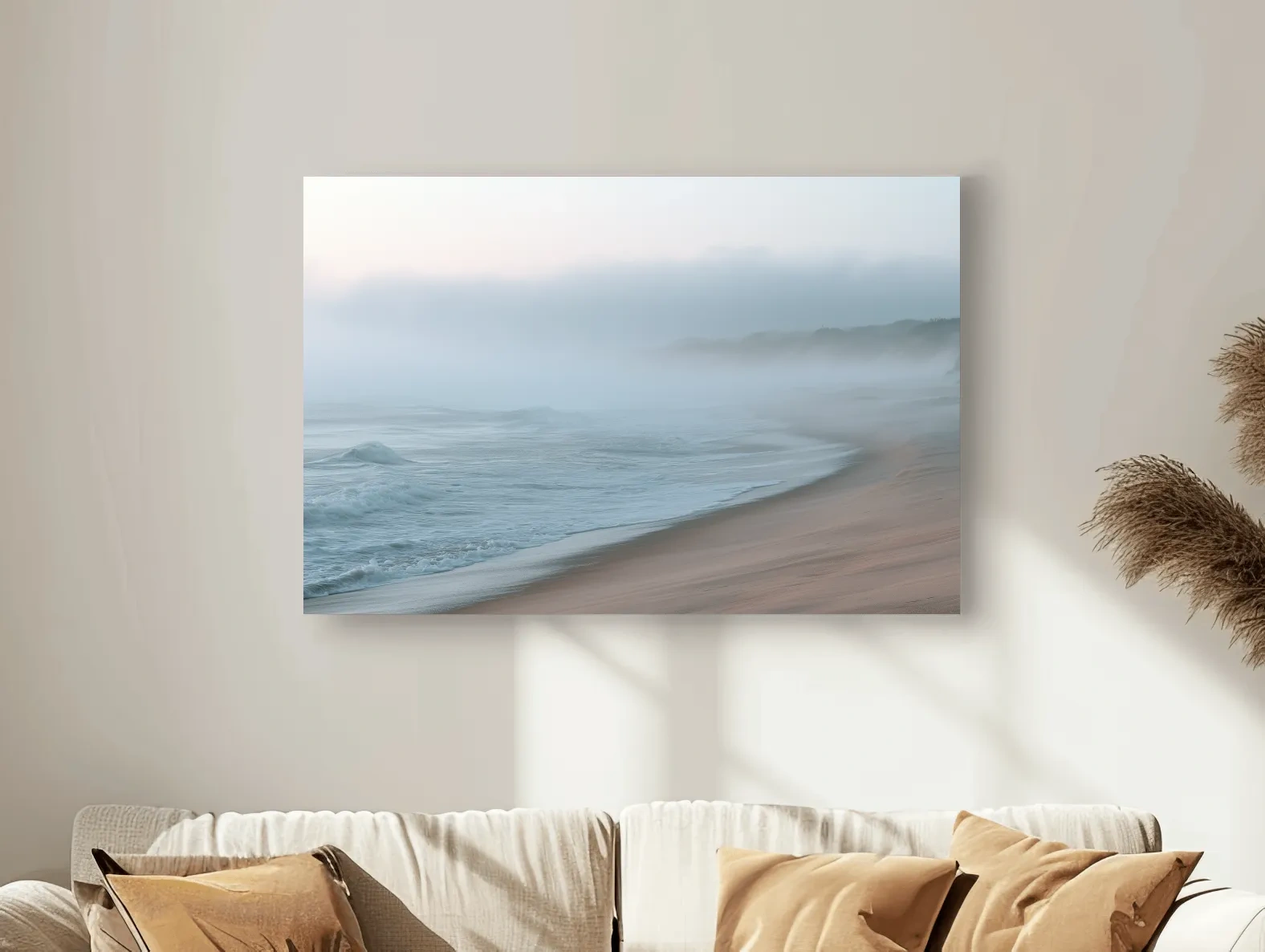 Misty Beach Shoreline - Minimalist Photographic Wall Art