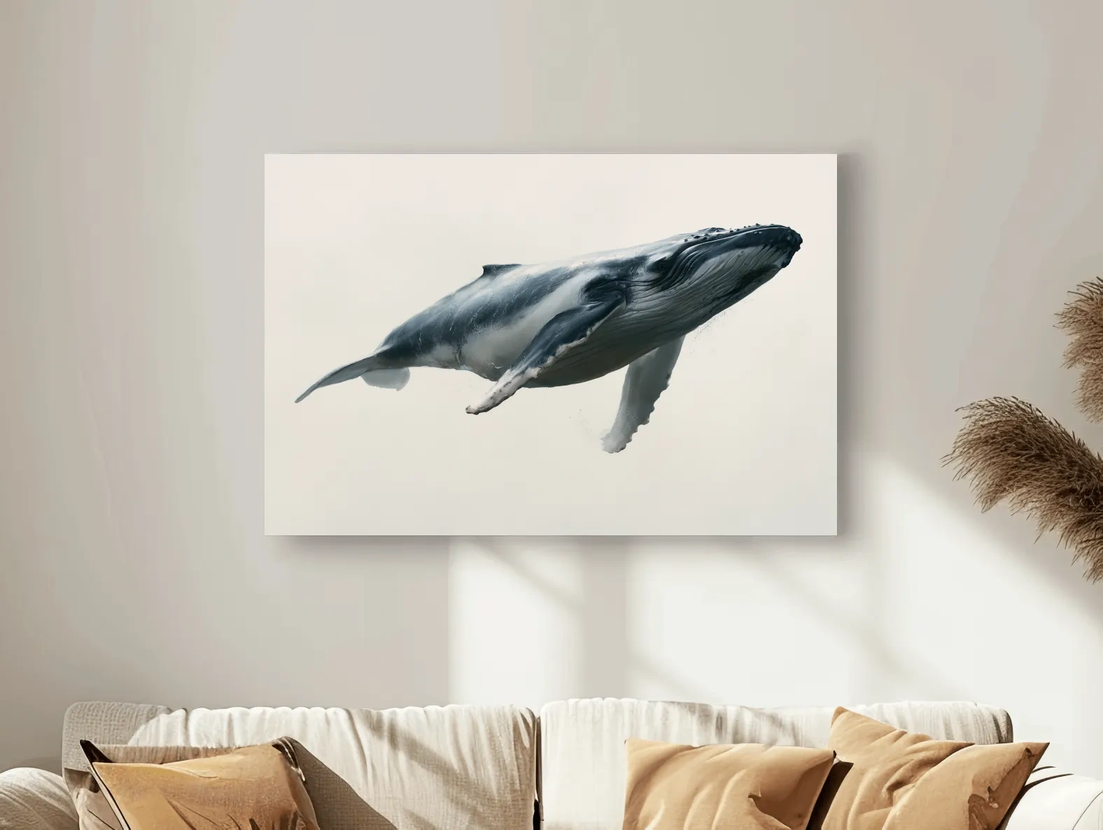 Minimalist Humpback Whale Illustration - Hamptons Marine Life Wall Art