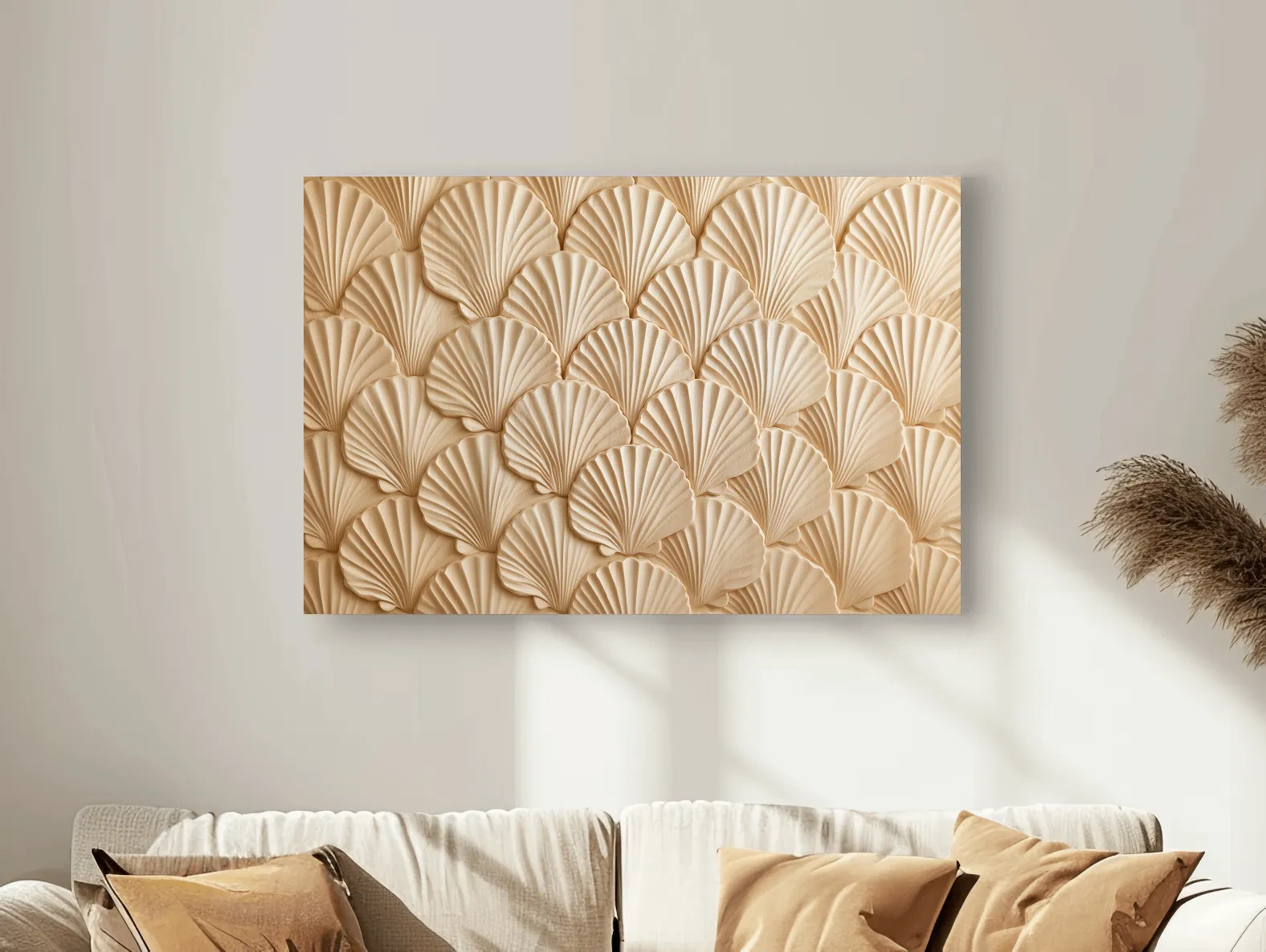 Intricate Scallop Shell Carving - Natural Wall Art