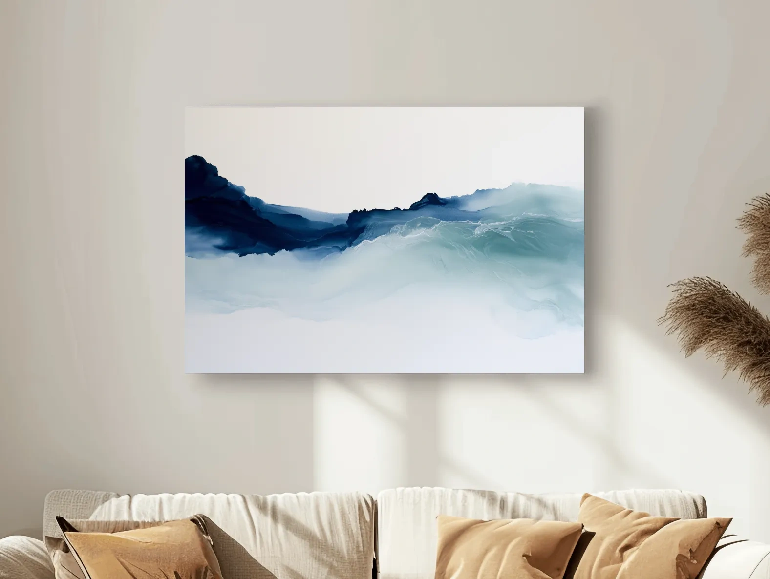 Minimalist Abstract Ocean Waves - Hamptons Watercolour Wall Art