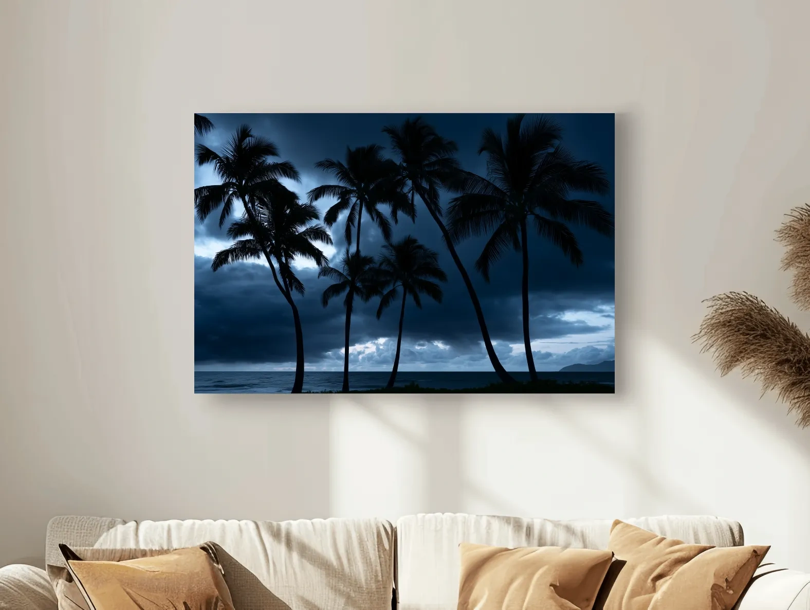 Misty Tropical Palm Silhouettes - Moody Photographic Seascape Wall Art