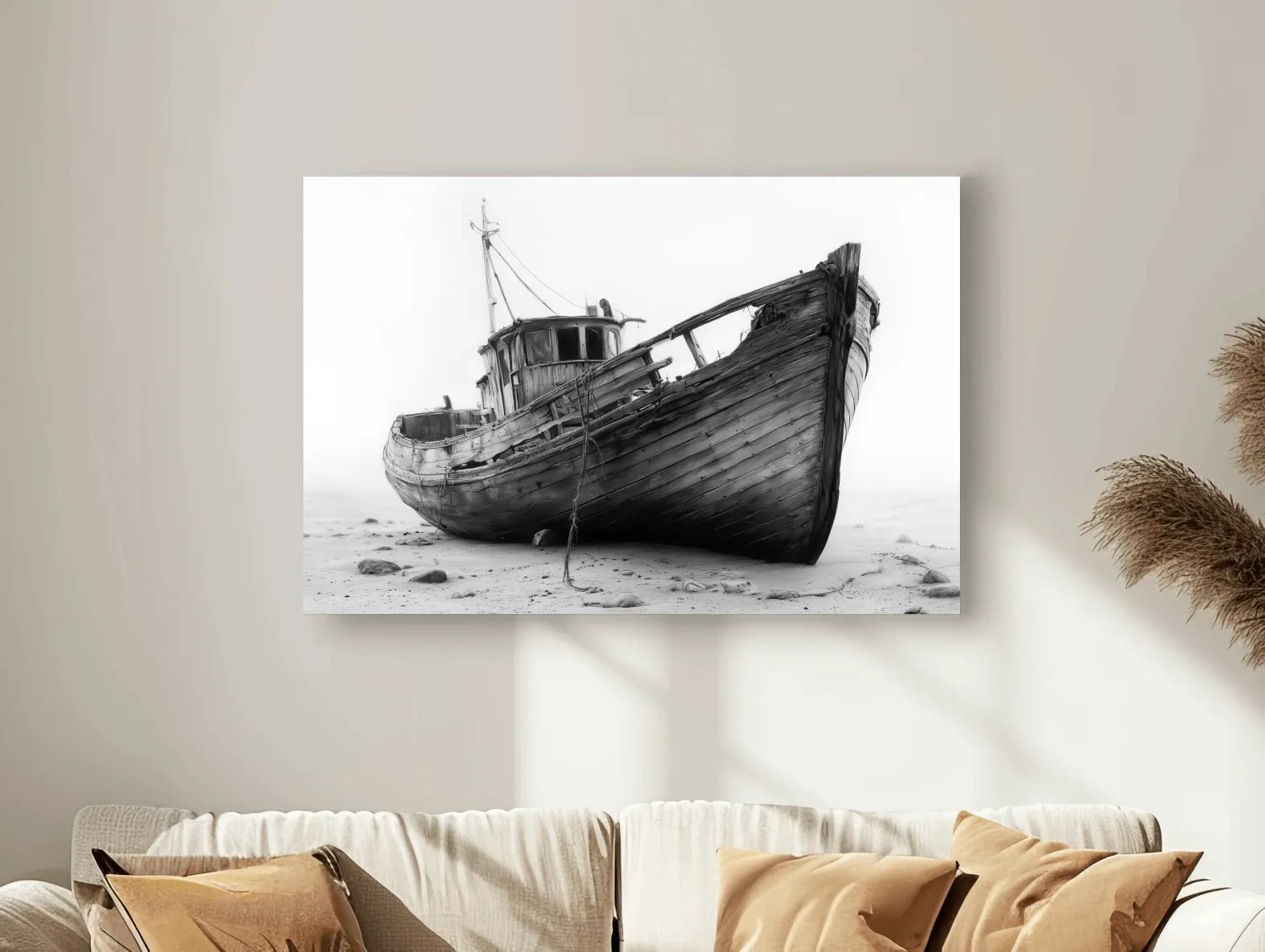 Weathered Fishing Boat Drawing - Monochrome Nautical Wall Art