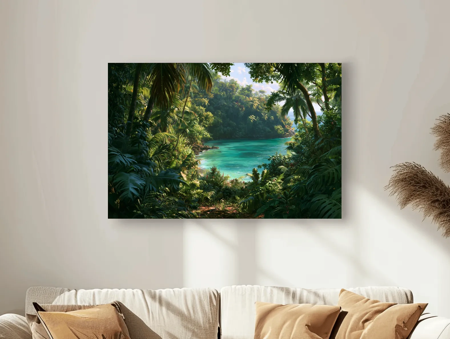 Lush Tropical Jungle Lagoon - Exotic Island Painting Wall Art