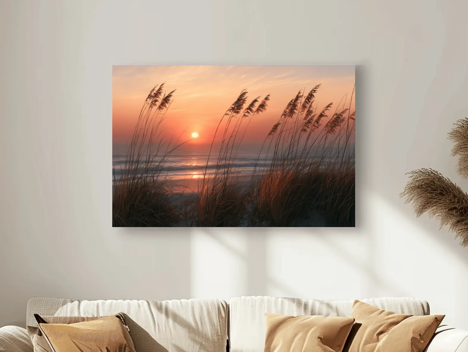 Boho Coastal Dune Grass Sunset - Soft Chalk Drawing Wall Art