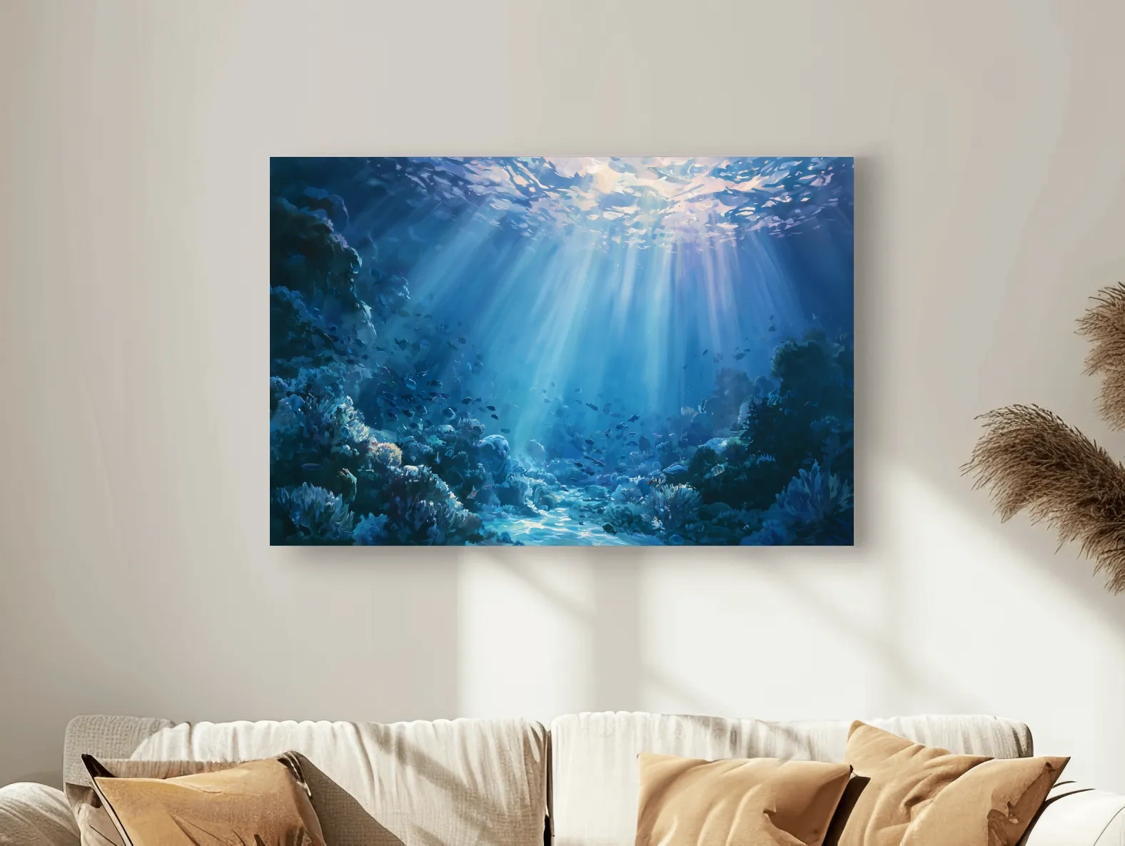 Sunlit Coral Reef Underwater Painting - Marine Wall Art