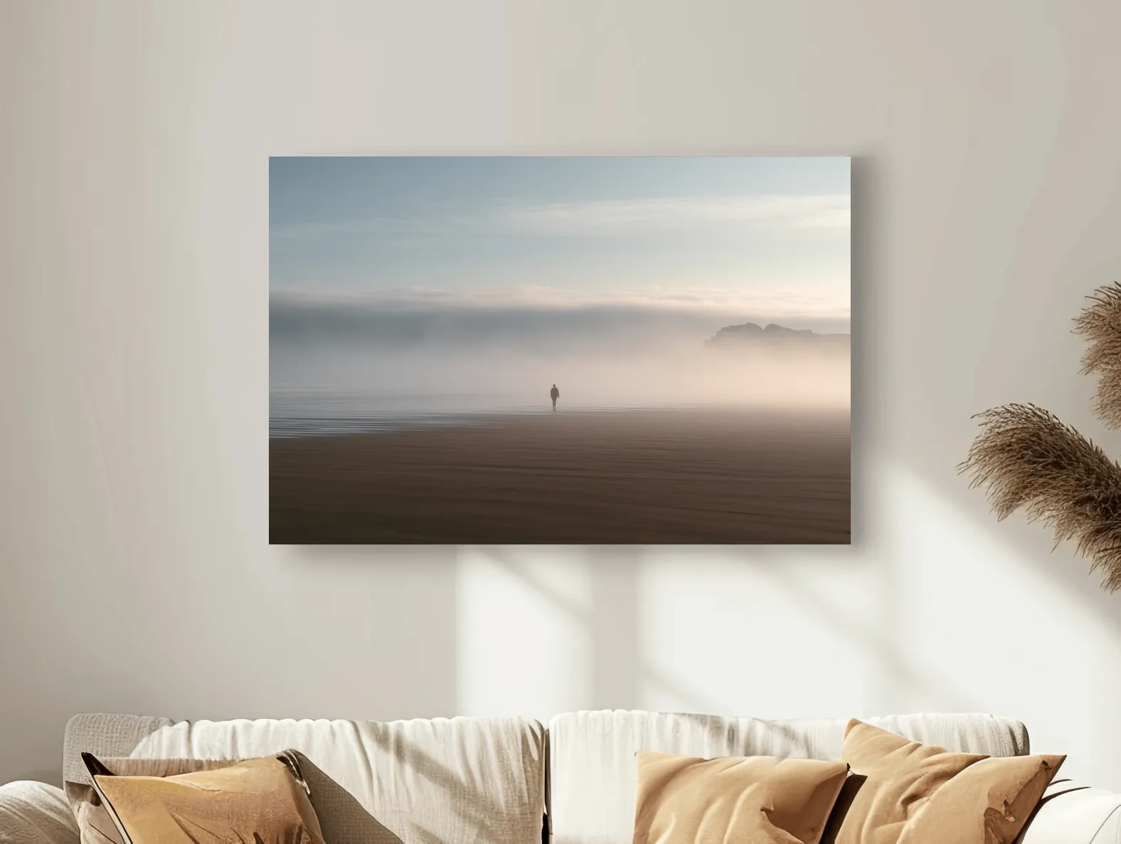 Misty Solitary Beach Walker - Minimalist Photographic Wall Art