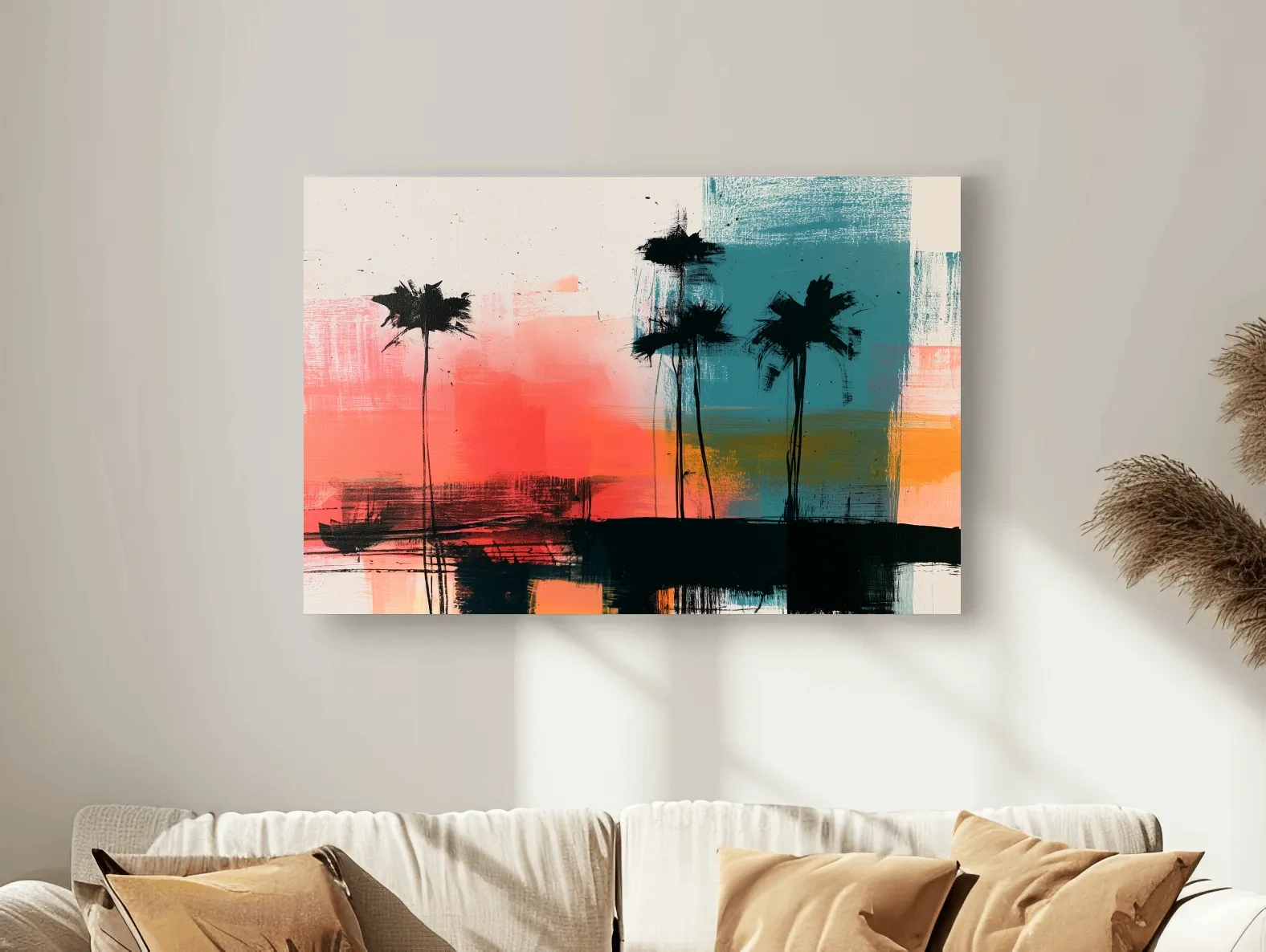 Abstract Tropical Palm Silhouette Painting - Modern Sunset Wall Art