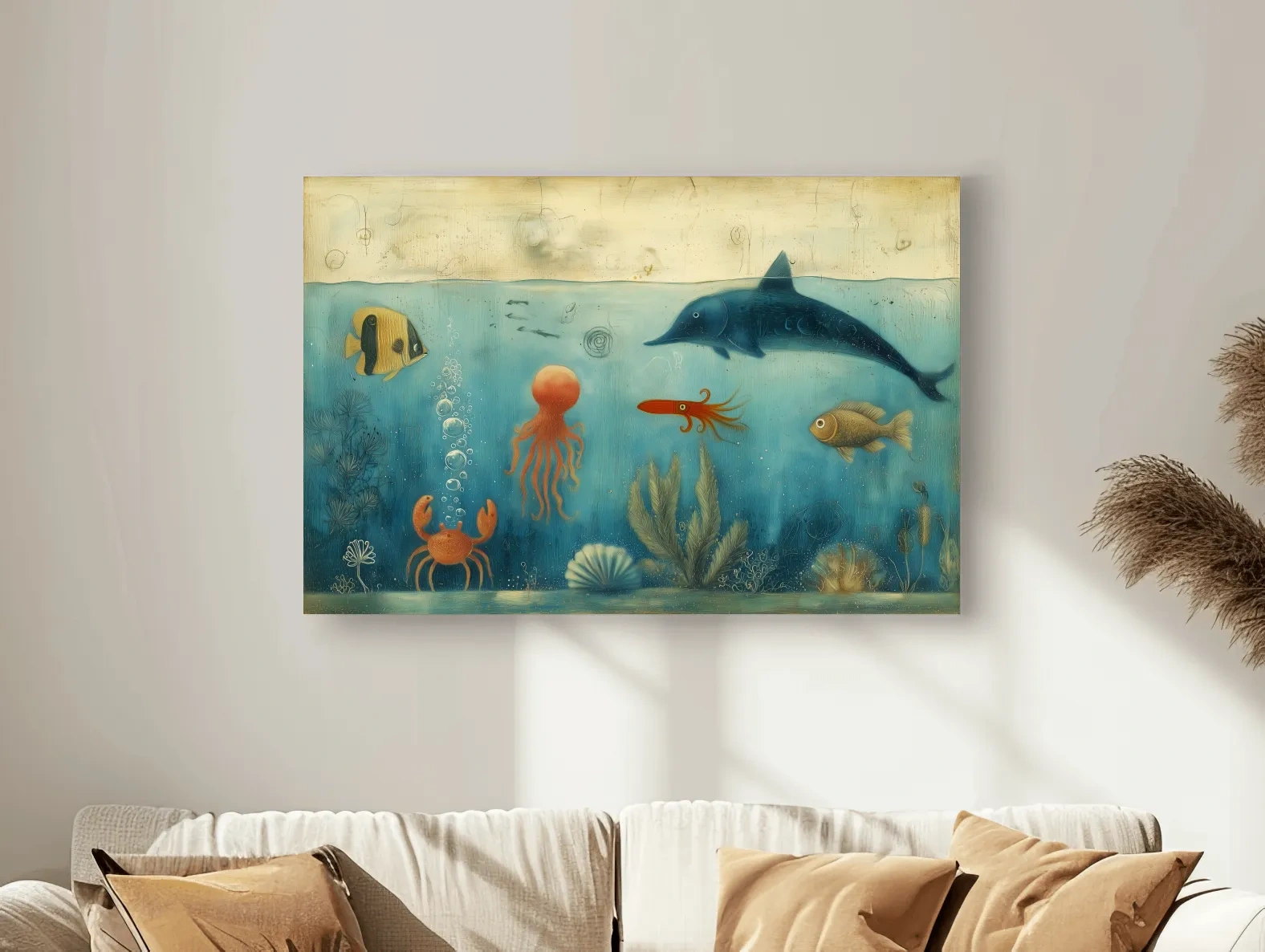 Whimsical Underwater Painting - Marine Life Nursery Wall Art