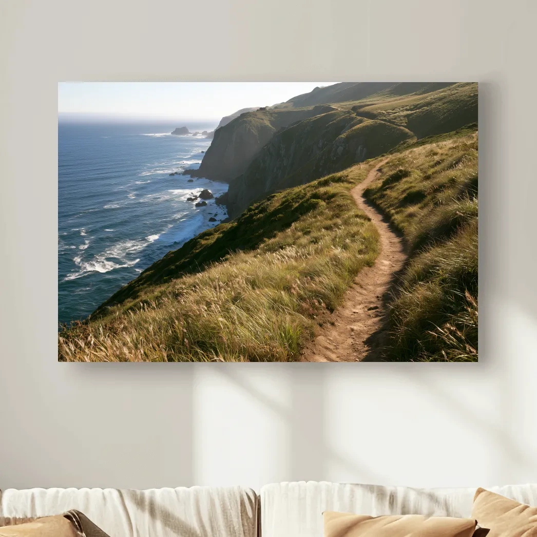 Misty Coastal Cliff Hiking Trail - Photographic Landscape Wall Art