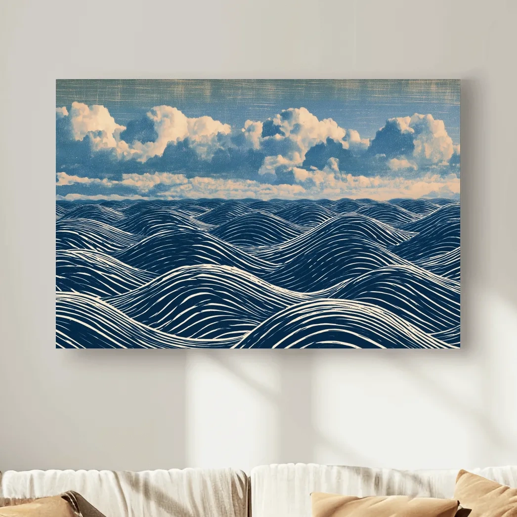 Geometric Rolling Waves Illustration - Abstract Ocean Wall Art