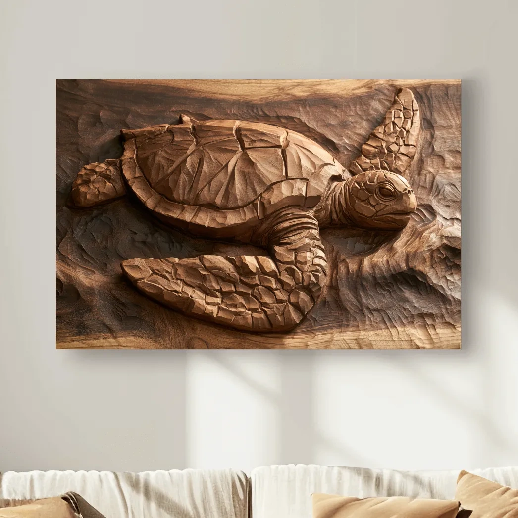 Carved Sea Turtle Relief - Photographic Marine Life Wall Art