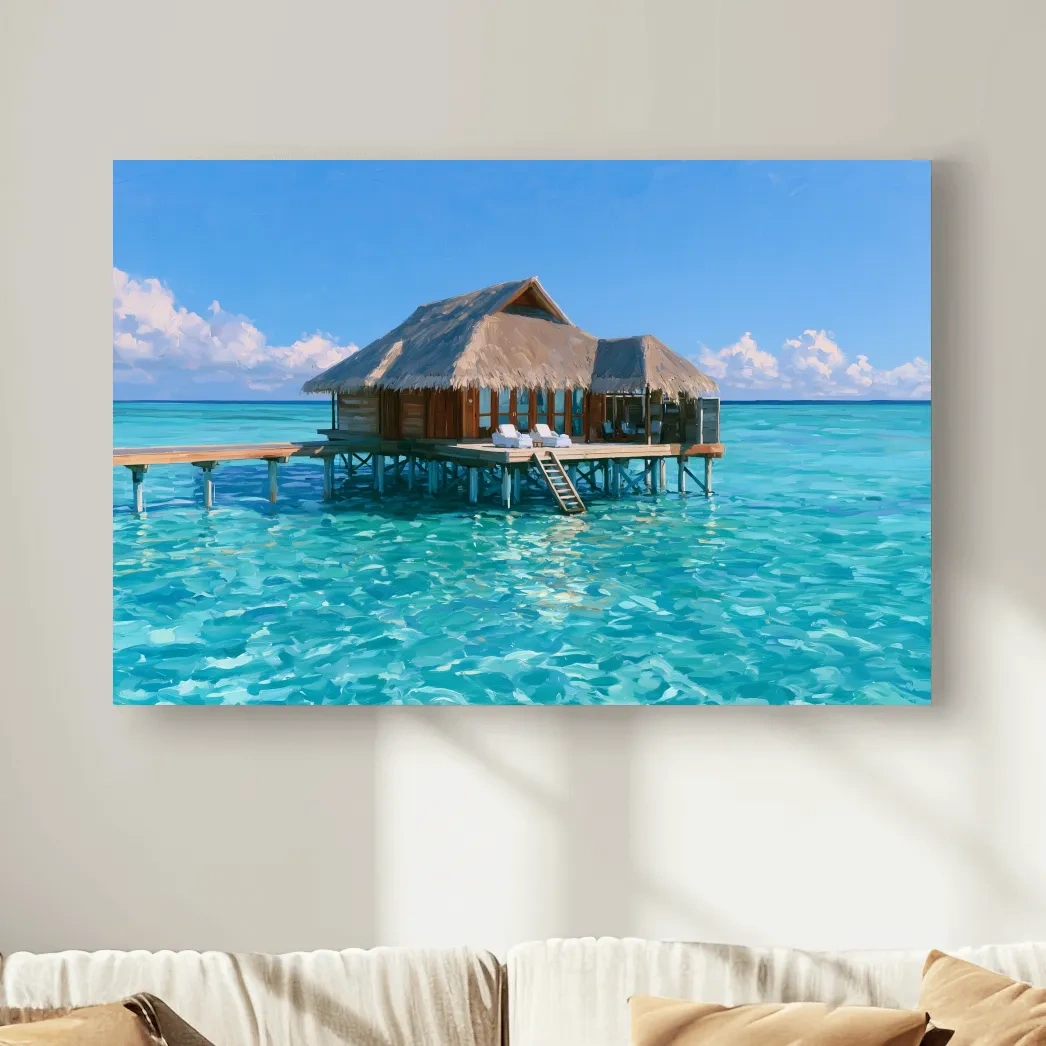 Tropical Overwater Bungalow Painting - Island Paradise Wall Art