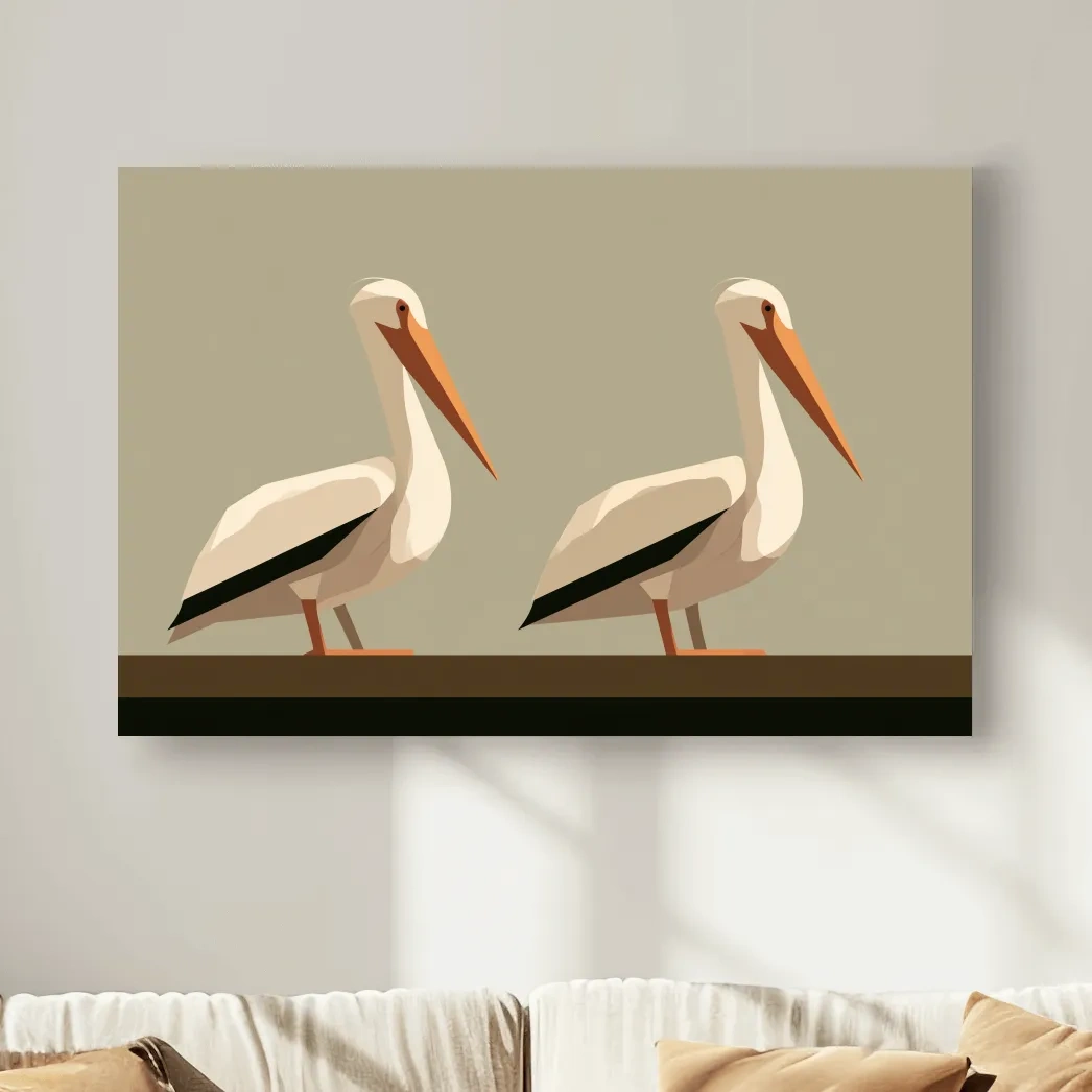 Mid-Century Pelican Pair Illustration - Minimalist Coastal Bird Wall Art